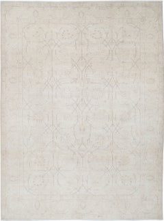 Alfombra anudada a mano de gran tamaño para sala de estar. Alfombra de lana beige