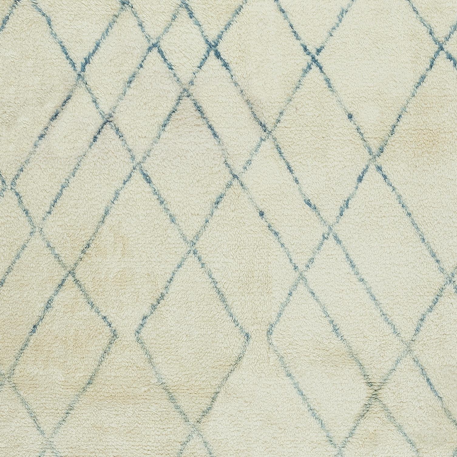 9x12.2 Ft Moroccan Tulu Rug in Beige and Teal Blue. ALL WOOL. Beni Ourain Carpet In New Condition For Sale In Spring Valley, NY