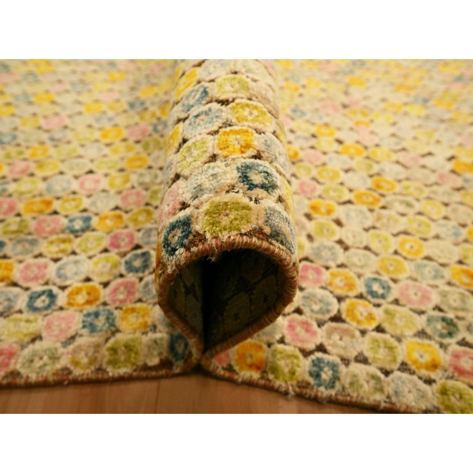 Alfombra Oriental Anudada a Mano de Lana y Seda Amarillo Dorado THE BUTTONS 9'x12'2 Anudado a mano en venta