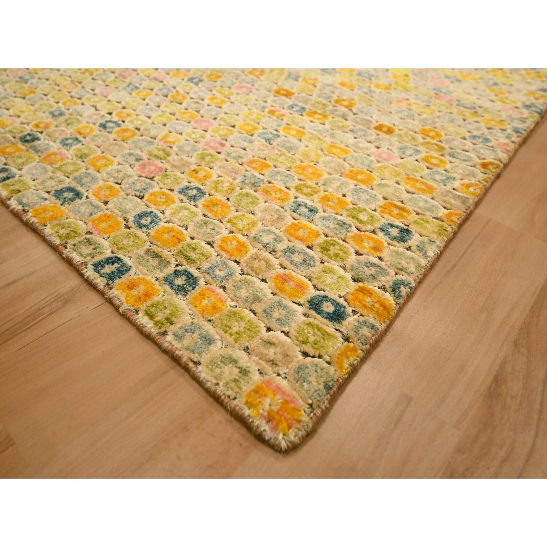 Alfombra Oriental Anudada a Mano de Lana y Seda Amarillo Dorado THE BUTTONS 9'x12'2 en Nuevo estado para la venta en Carlstadt, NJ