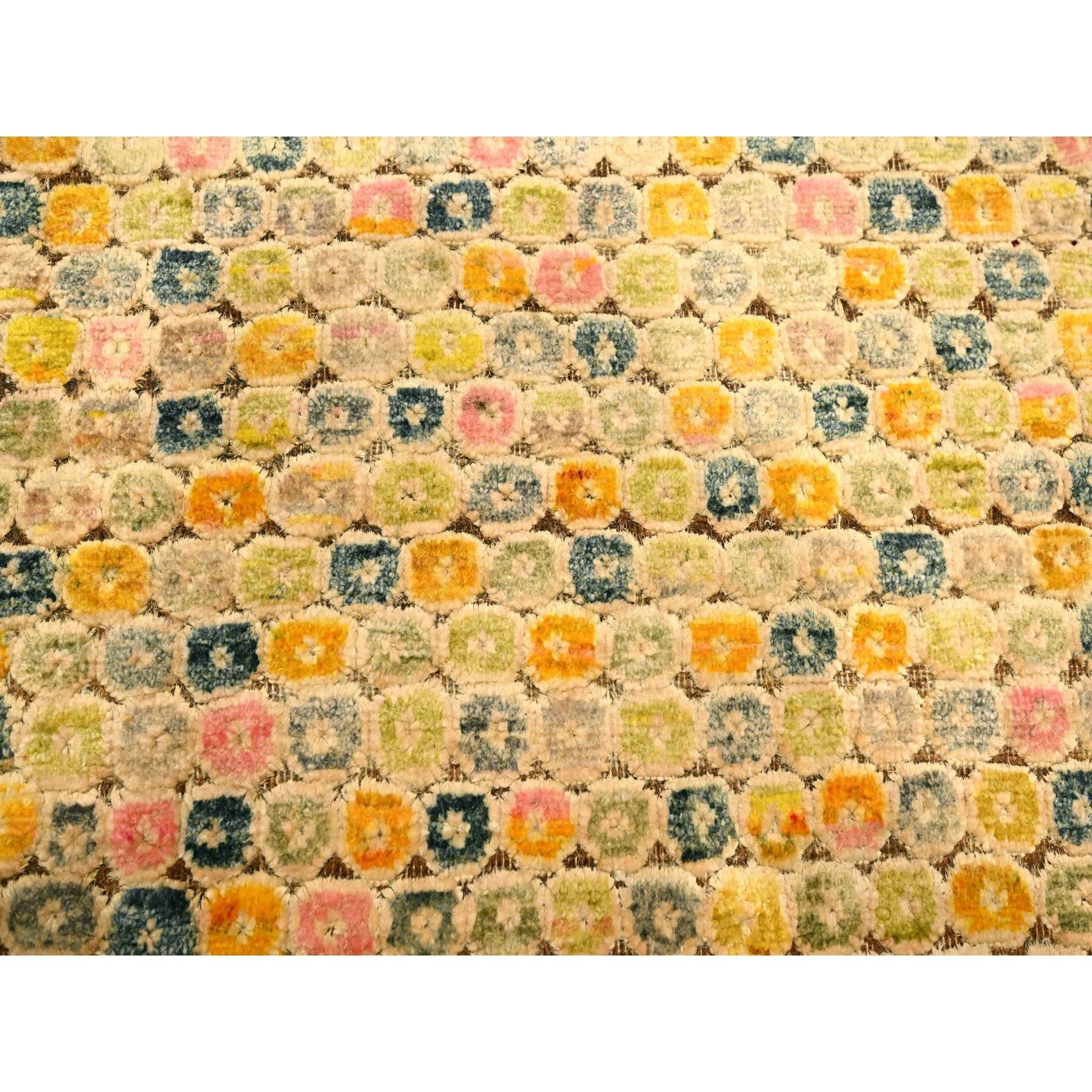 Alfombra Oriental Anudada a Mano de Lana y Seda Amarillo Dorado THE BUTTONS 9'x12'2 en venta 1