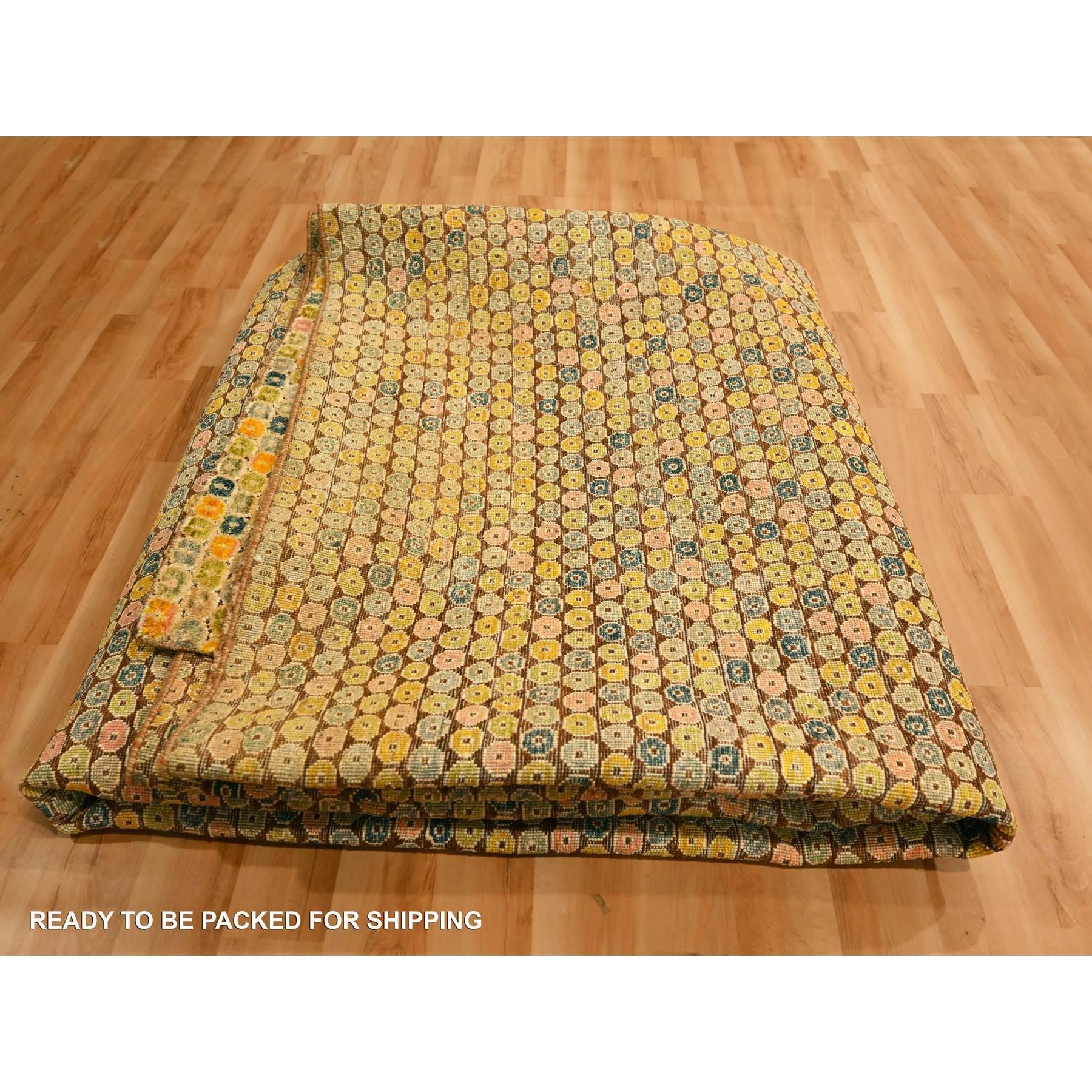 Alfombra Oriental Anudada a Mano de Lana y Seda Amarillo Dorado THE BUTTONS 9'x12'2 en venta 2