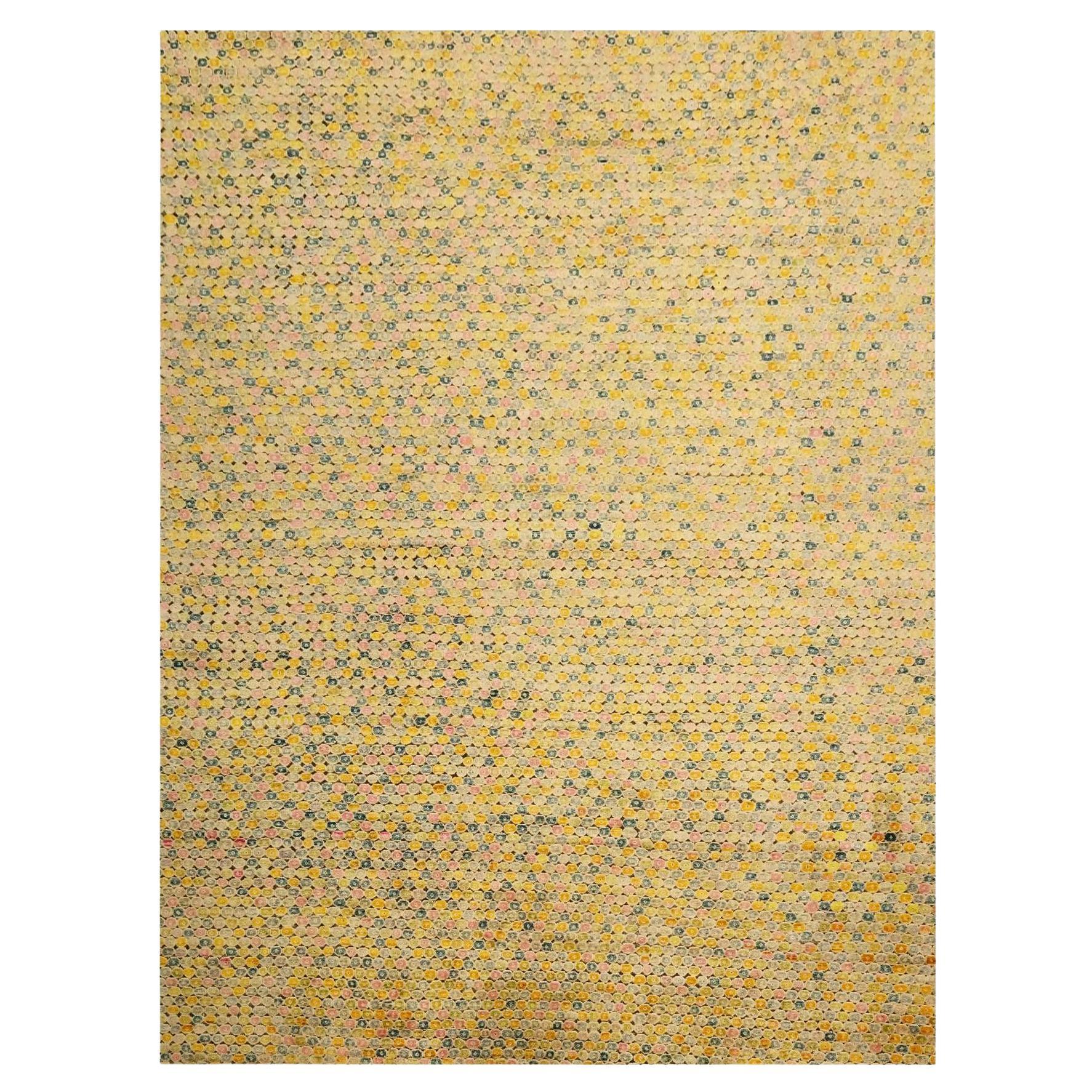 Alfombra Oriental Anudada a Mano de Lana y Seda Amarillo Dorado THE BUTTONS 9'x12'2