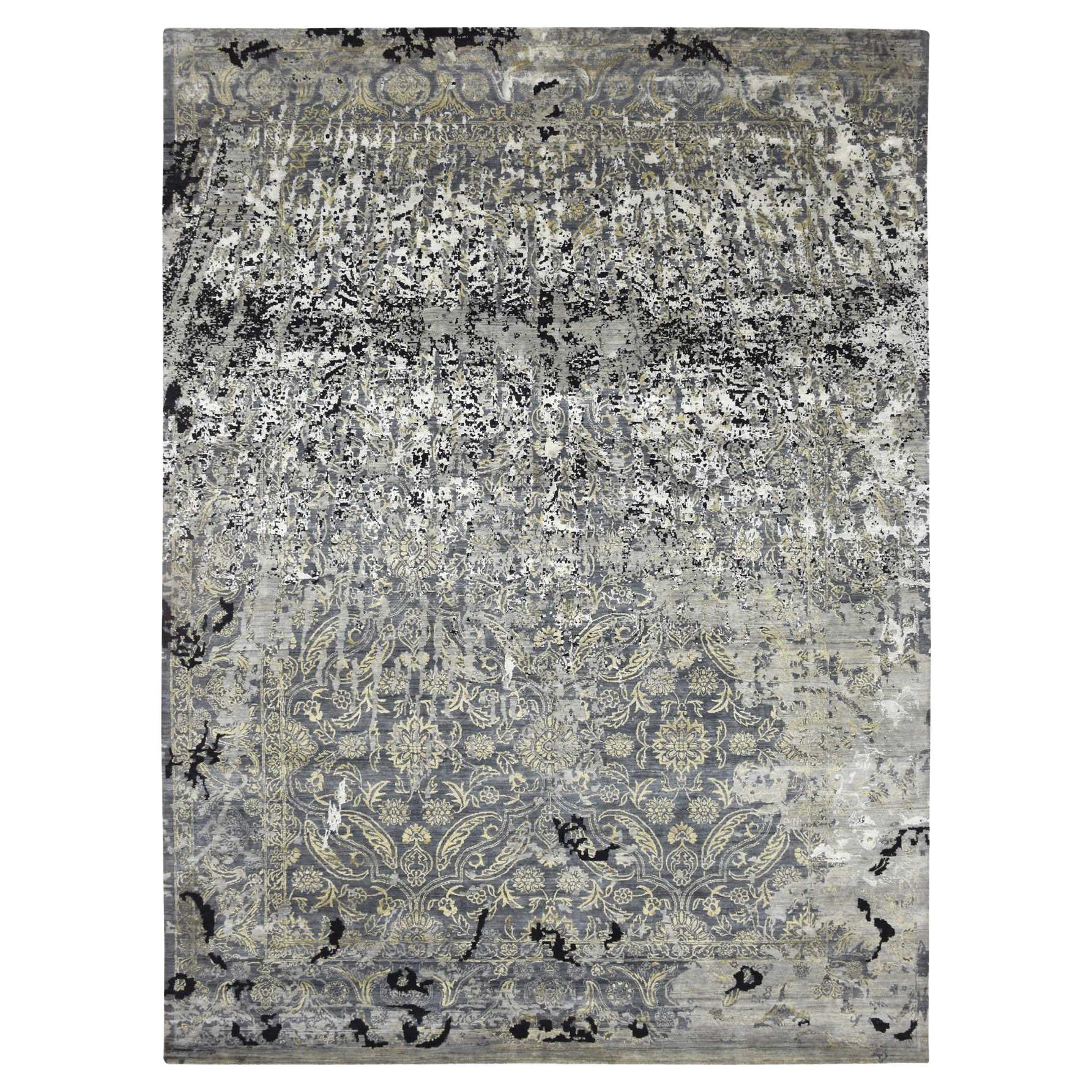 9
x12
2" grigio con disegno persiano cancellato nero in lana e seta annodato a mano Rugs