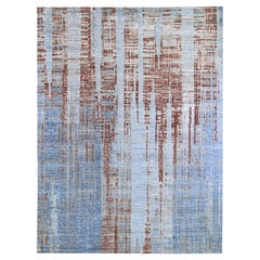 9'x12'2" Hi-Low Pile Abstract Design Denser Weave Wool & Silk Hand Knotted Rug
