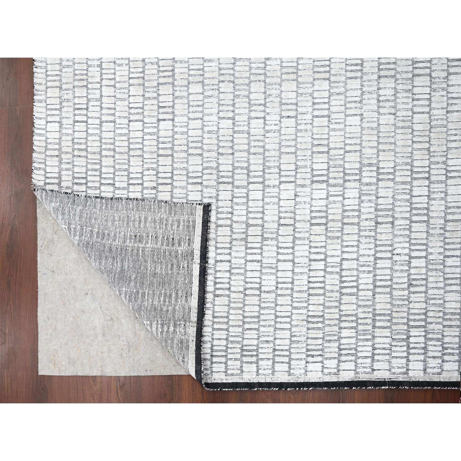 Indiano Tappeto orientale avorio e nero dal design moderno in lana e seta lavorato a mano 9'x12'2