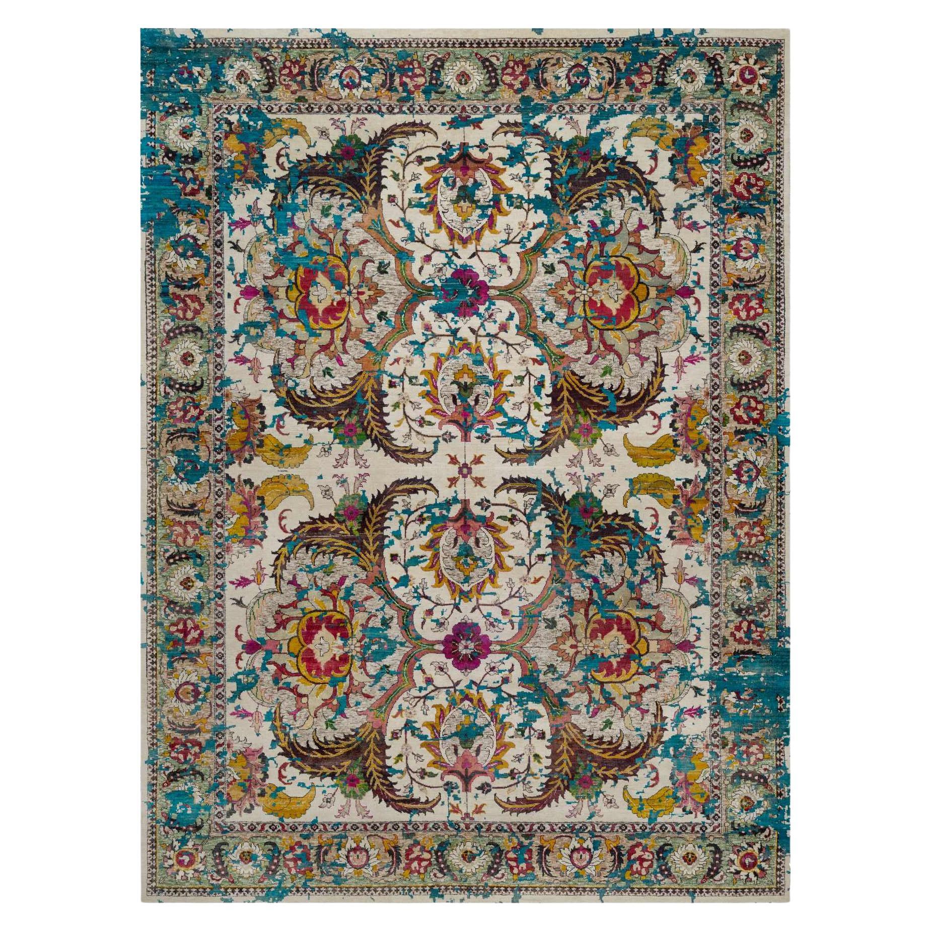 9
x12
2" Ivory Colorful Polonaise Broken Design Wool and Silk Hand Knotted Rug