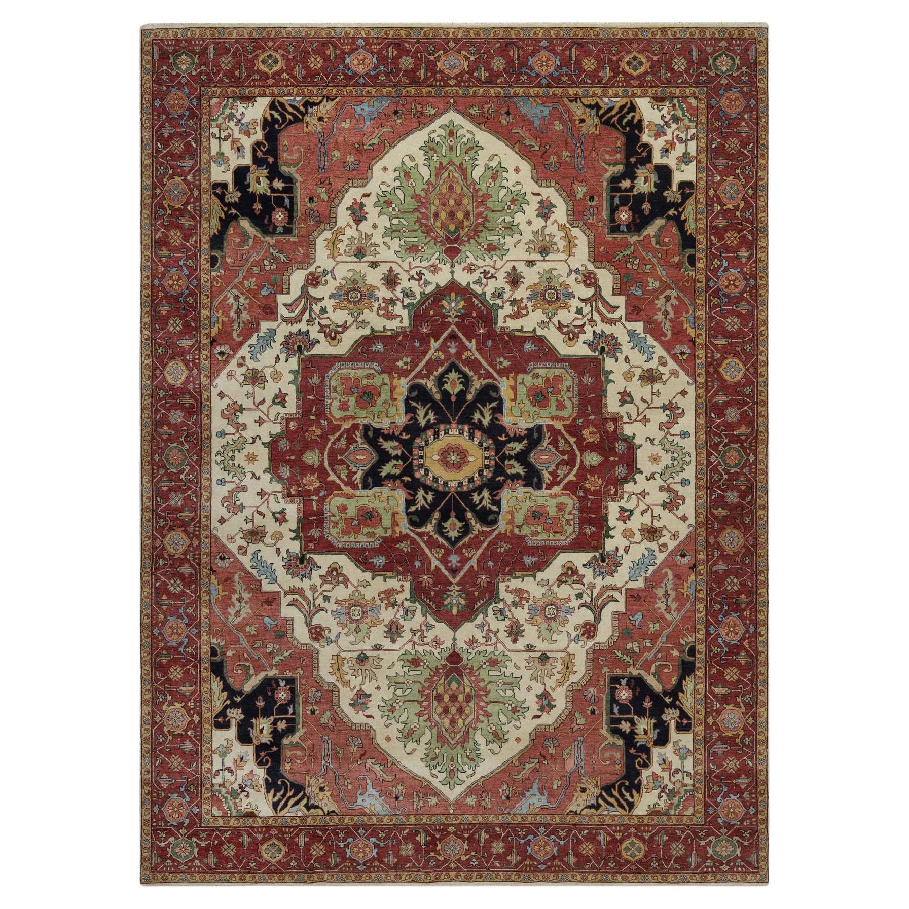 9
x12
2" Ivory Hand Knotted Antiqued Fine Heriz Re-Creation Soft Wool Rug