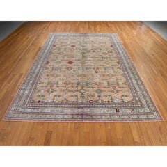 9'x12'2" Peach Color Pure Silk with Khotan All Over Design Hand Knotted Rug