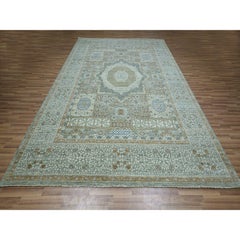 9'x12'2" Pistachio Green Historic Mamluk Design Hand Knotted Wool Oriental Rug