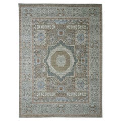 9'x12'2" Pistachio Green Historic Mamluk Design Hand Knotted Wool Oriental Rug