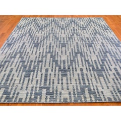 9'x12'2" Pure Silk and Textured Wool Zigzag with Graph Design Hand Knotted Rug