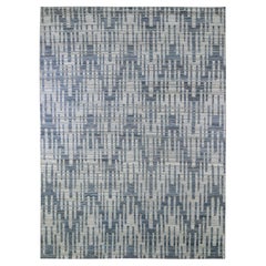 Tapis noué à la main 9'x12'2" en pure soie et laine texturée zigzag avec motif de graphisme