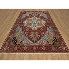 9'x12'2" Red Antiqued Fine Heriz Recreation Pure Wool Hand Knotted Oriental Rug