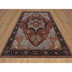 9'x12'2" Red Hand Knotted Wool Antiqued Fine Heriz Re-Creation Oriental Rug