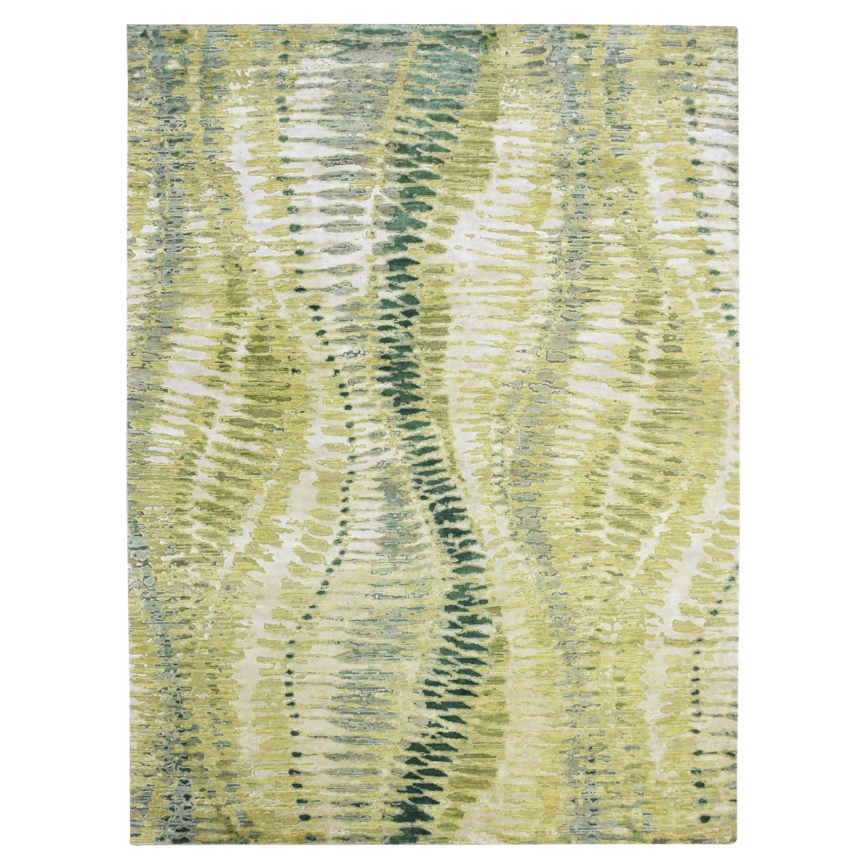 9'x12'2" Shades of Green Crocodile Safari Design 100% Soie Tapis noué à la main