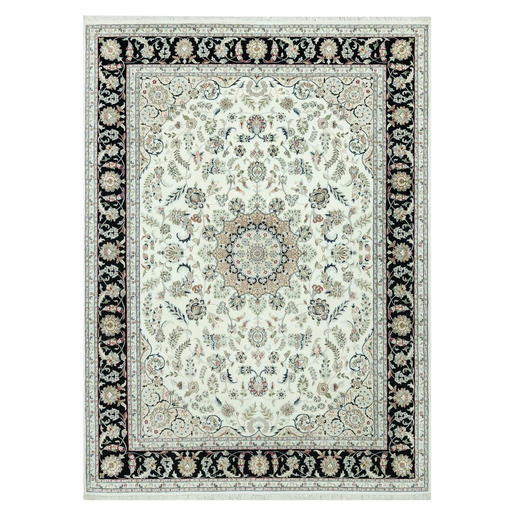 9'x12'2" Snowbound White Hand Knotted Nain 250 KPSI Design Wool Oriental Rug