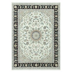 9'x12'2" Snowbound White Hand Knotted Nain 250 KPSI Design Wool Oriental Rug