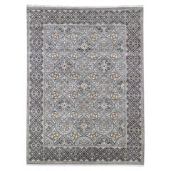Tappeto Hand Made 9'x12'2" in lana e seta con disegno di medaglioni di ispirazione Mughal