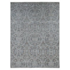 9'x12'2" Ultimate Gray, soie et laine, tapis noué à la main à motifs de couronnes et d'urnes