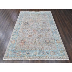 9'x12'2" Whisper Pink Pure Wool Hand Knotted Ziegler Mahal Design Zero Pile Rug