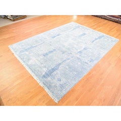9'x12'2" Wool and Pure Silk Hand Knotted Blue Jewellery Design Oriental Rug