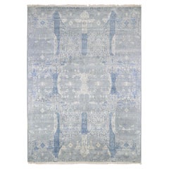 9'x12'2" Wool and Pure Silk Hand Knotted Blue Jewellery Design Oriental Rug