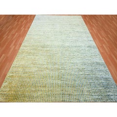 9'x12'2" Gelber moderner Mid Century inspirierter handgeknüpfter Teppich aus Wolle und Seide