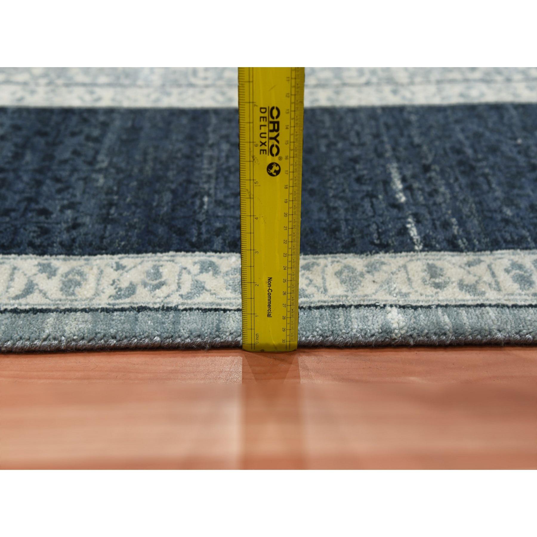 Tapis oriental noué à la main, design moderne et bleu 9'x12'3