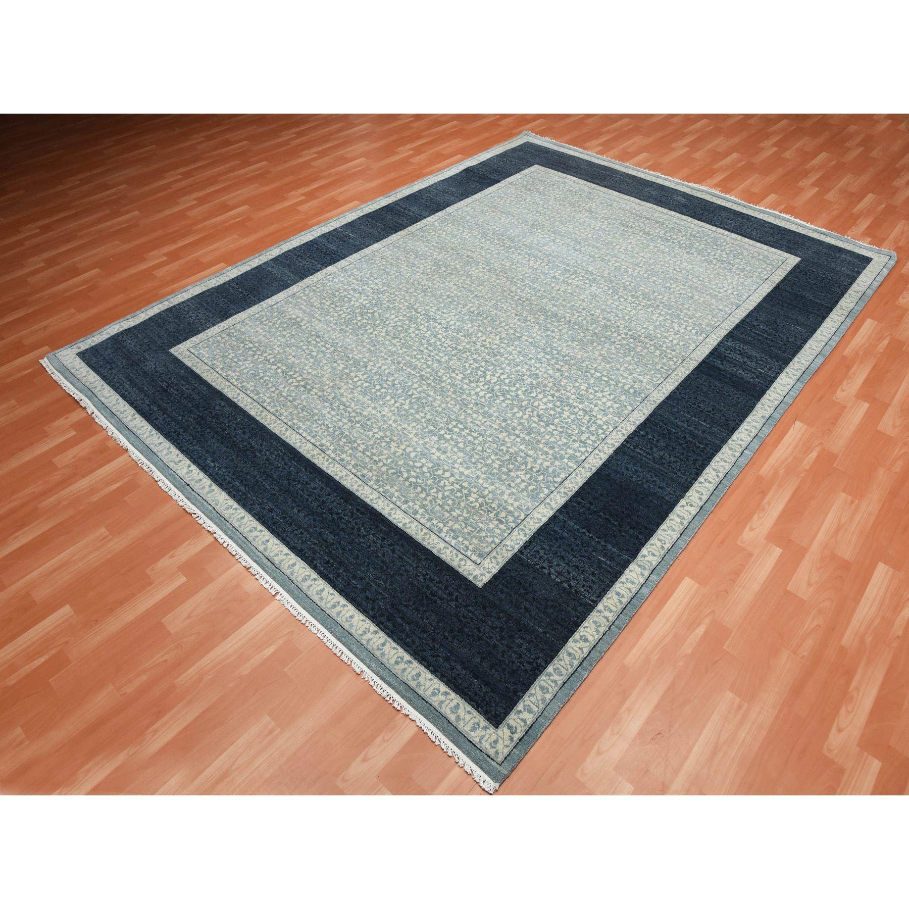 Indien Tapis oriental noué à la main, design moderne et bleu 9'x12'3