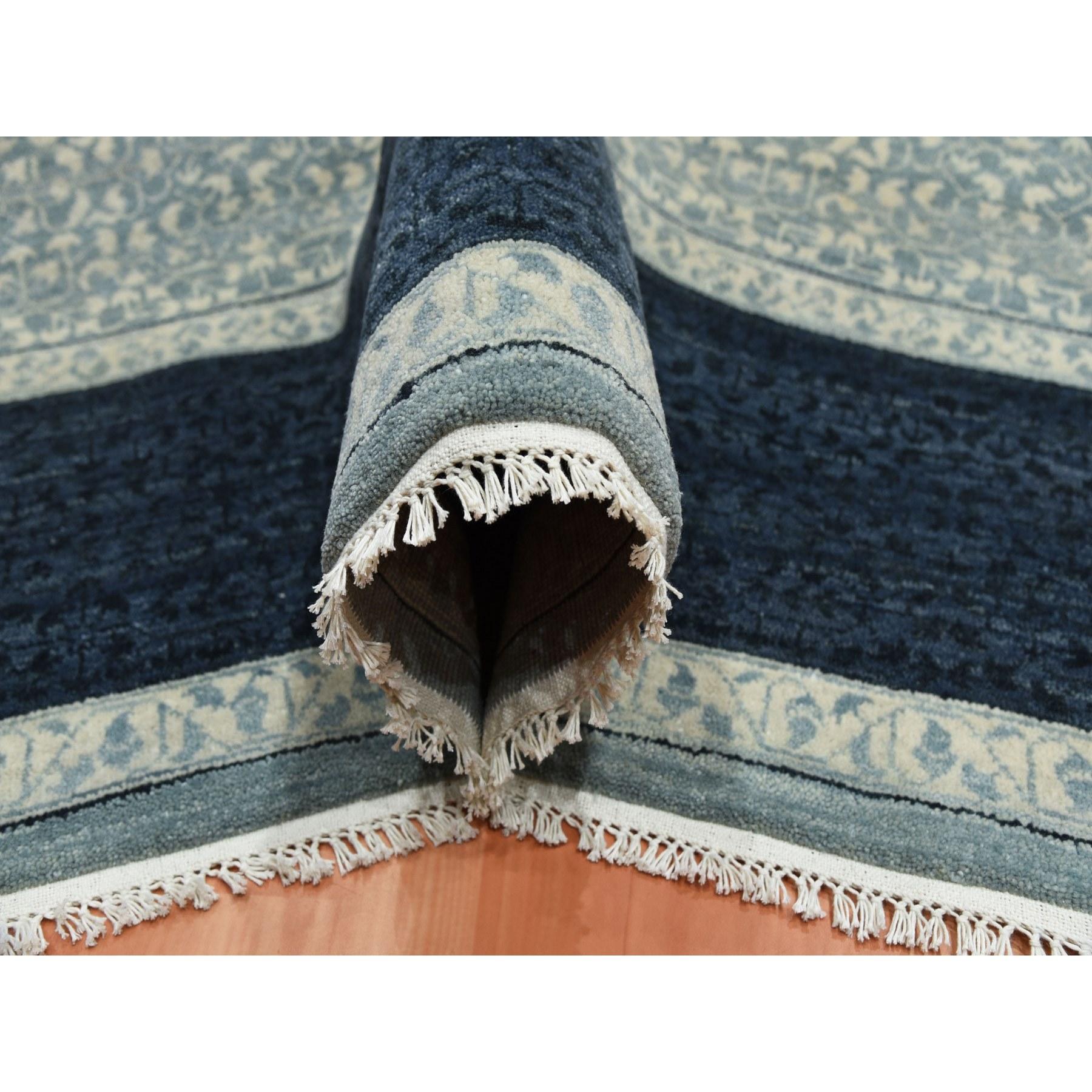 Tapis oriental noué à la main, design moderne et bleu 9'x12'3