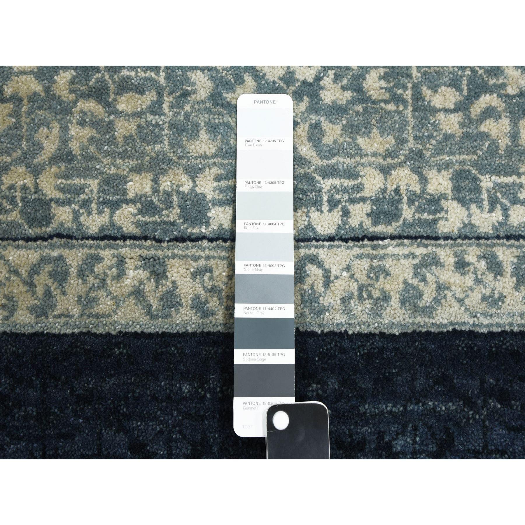 Laine Tapis oriental noué à la main, design moderne et bleu 9'x12'3