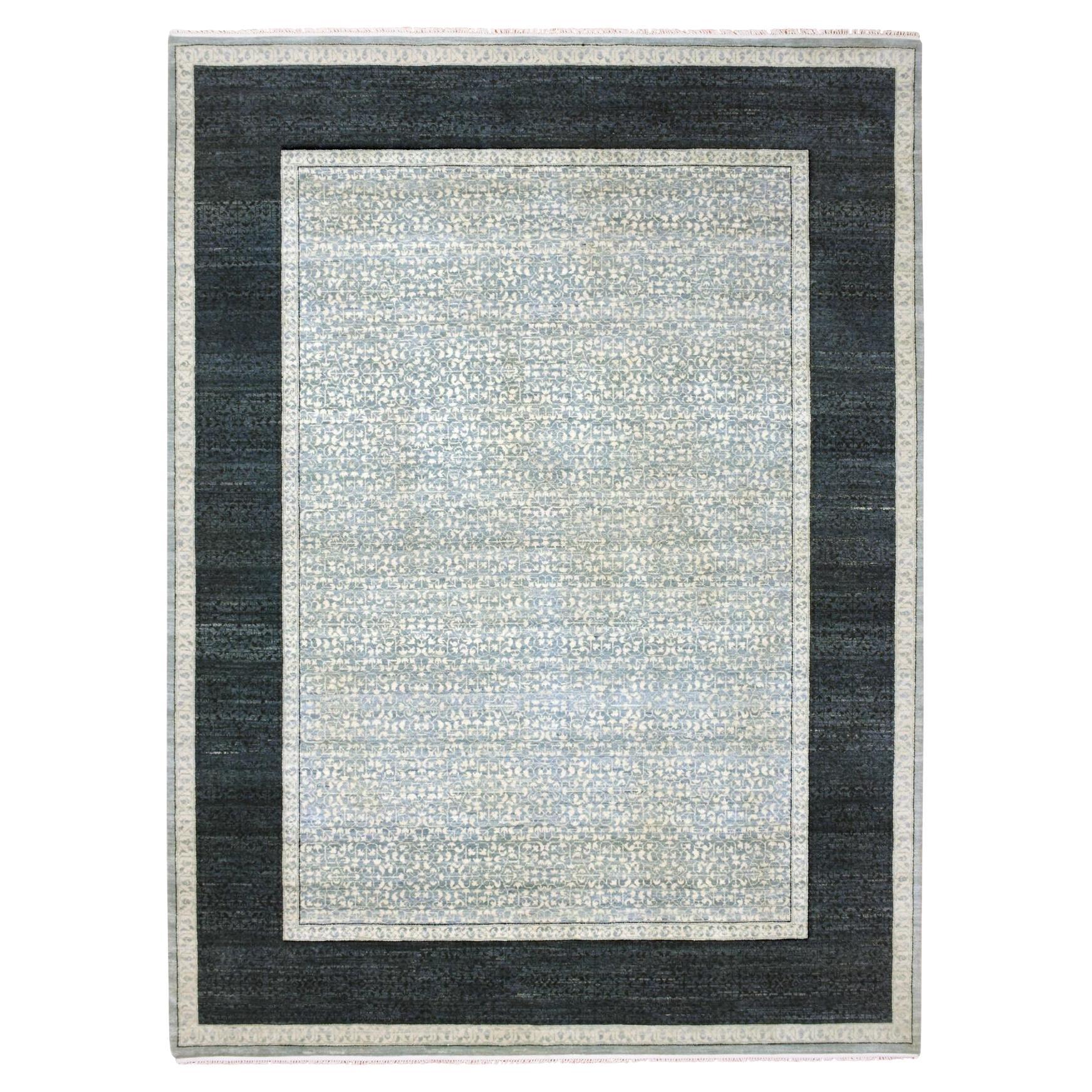 9'x12'3" Blue, Modern Design, Pure Wool Hand Knotted Oriental Rug