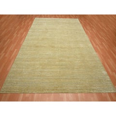 9'x12'3" Brown Plain Solid Design Silk with Textured Wool Hand Knotted Rug