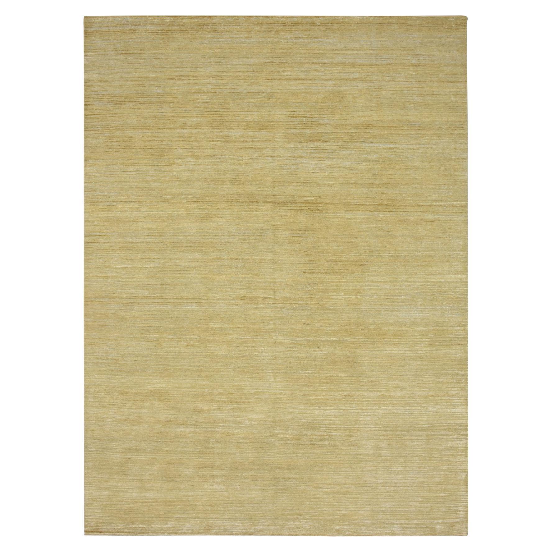 9'x12'3" Brown Plain Solid Design Seide mit strukturierter Wolle Hand geknüpft Teppich