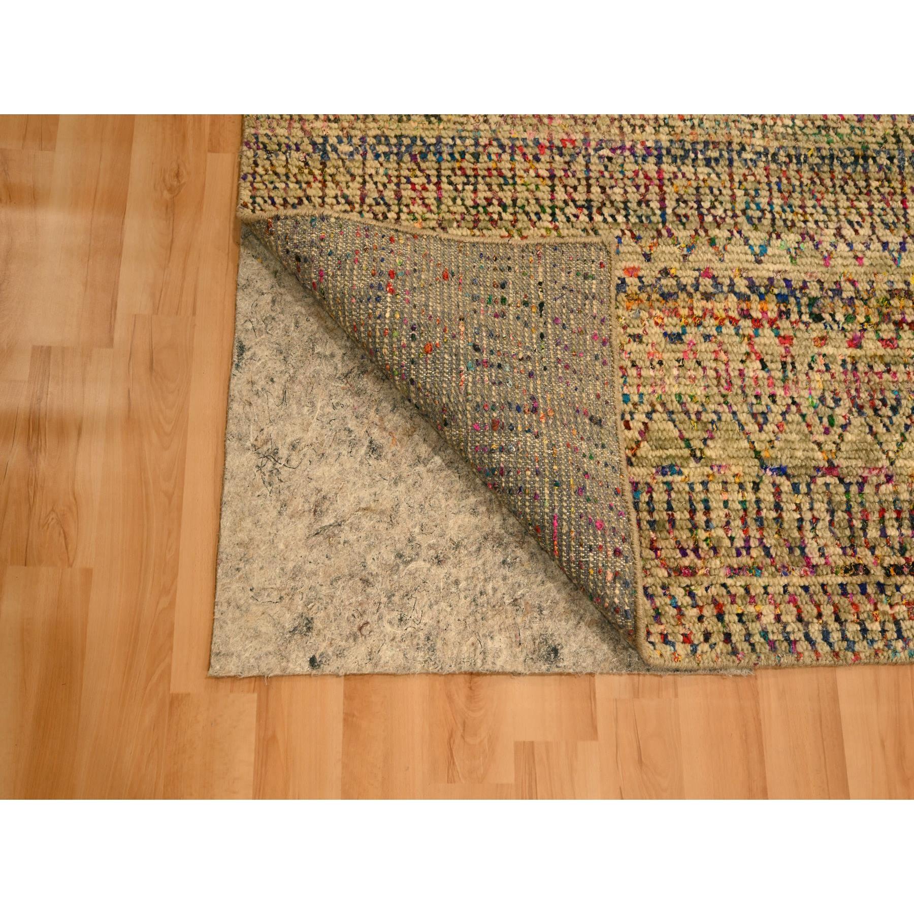 Alfombra Oriental Anudada a Mano con Diseño Geométrico de Seda y Lana Sari Marrón 9'x12'3 Indio en venta