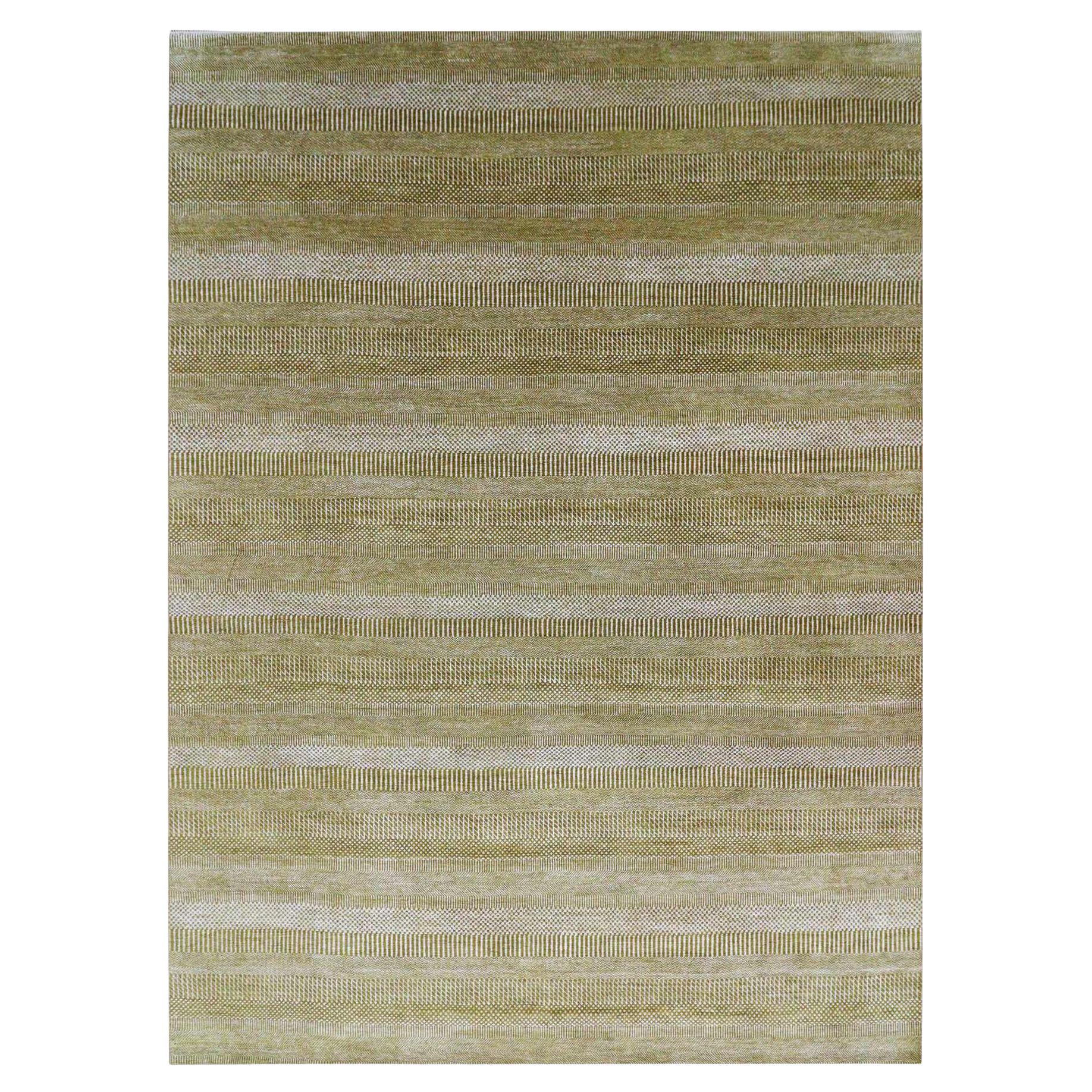 9'x12'3" Kümmelbraun Modern Grass Design Handgeknüpft Wolle & Seide Orientteppich