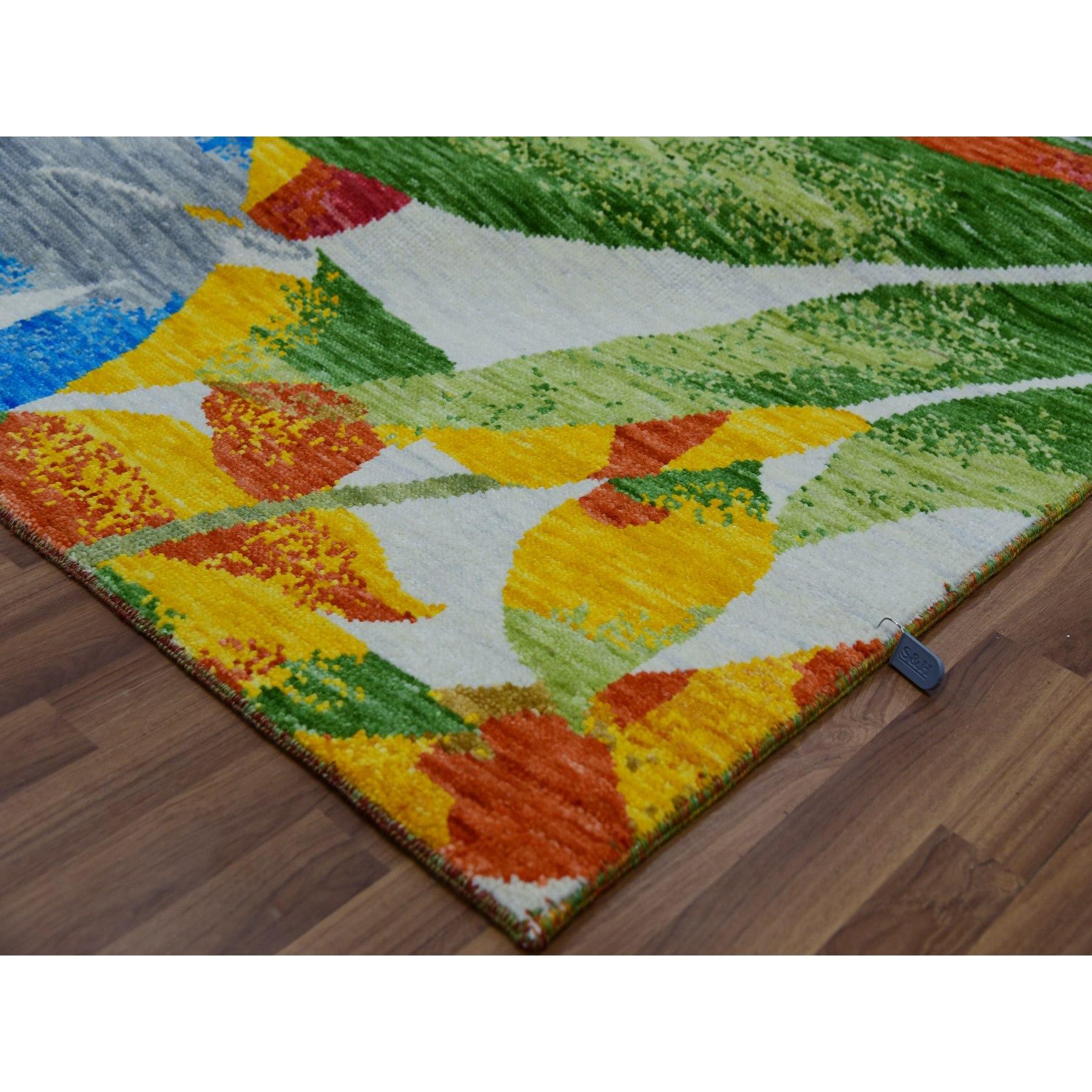 Alfombra de lana anudada a mano de diseño moderno y botánico Daisy blanca de 9'x12'3 en Nuevo estado para la venta en Carlstadt, NJ