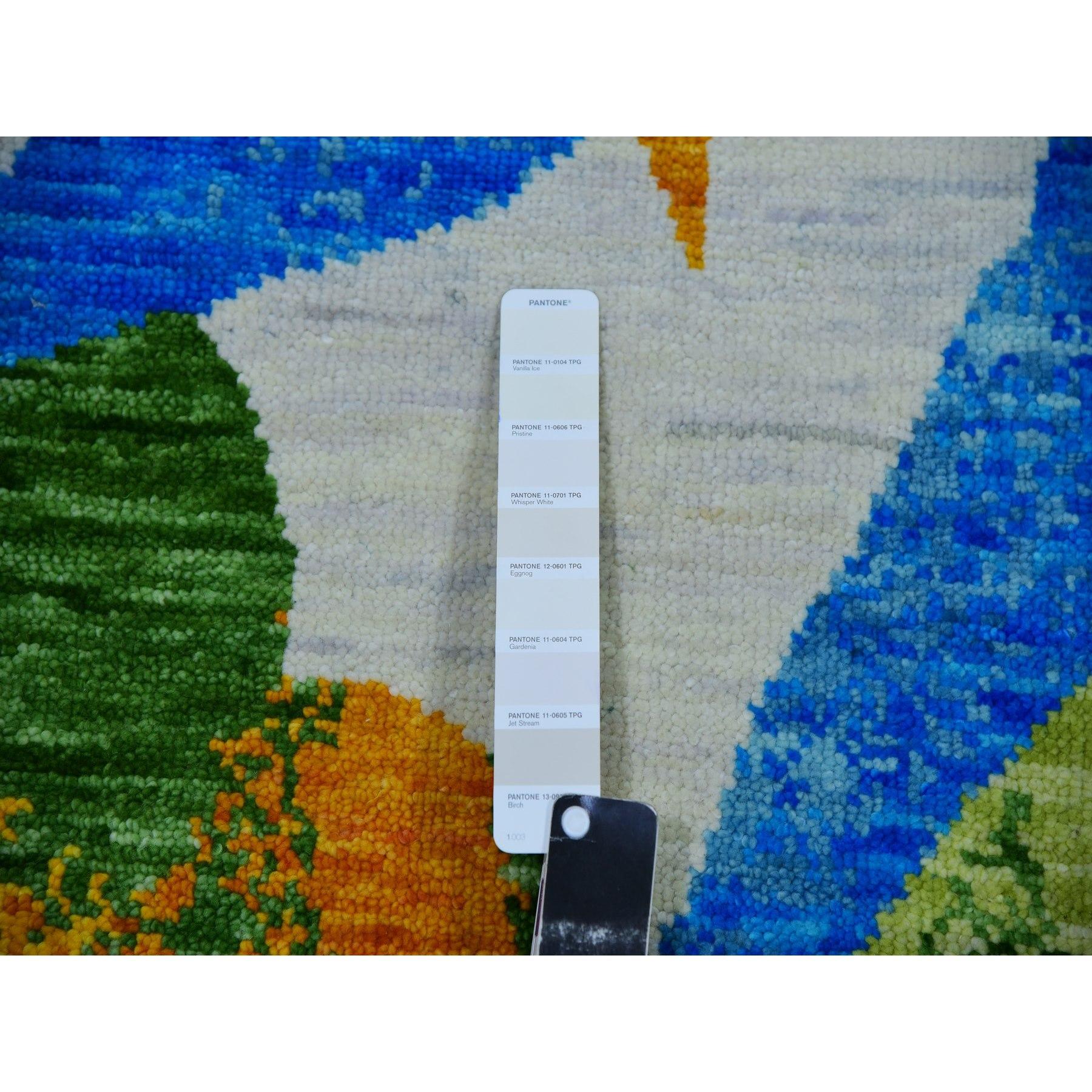 Alfombra de lana anudada a mano de diseño moderno y botánico Daisy blanca de 9'x12'3 Siglo XXI y contemporáneo en venta