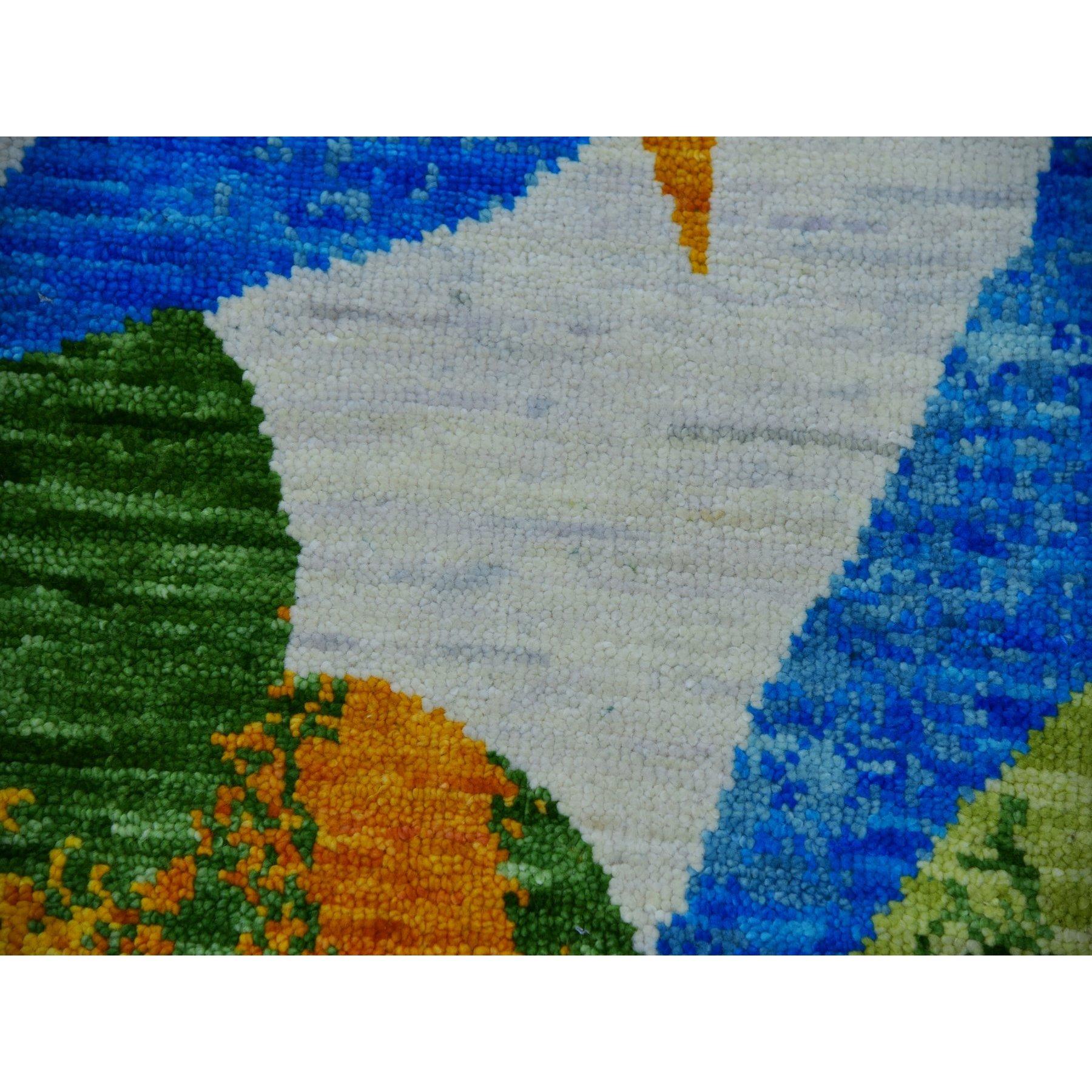 Alfombra de lana anudada a mano de diseño moderno y botánico Daisy blanca de 9'x12'3 Lana en venta
