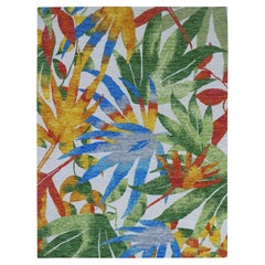 Alfombra de lana anudada a mano de diseño moderno y botánico Daisy blanca de 9'x12'3