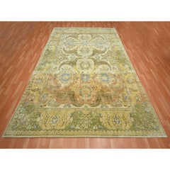 9'x12'3" Dusty Yellow Polonaise Design Pure Silk Hand Knotted Oriental Rug