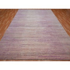 9'x12'3" Flamingo Pink Horizontal Ombre Design Hand Knotted Pure Wool Rug