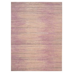 Alfombra de Pura Lana Anudada a Mano con Diseño Ombre Horizontal Rosa Flamingo de 9'x12'3