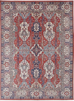 9x12.3 ft Handknotted Tribal Red Large Area Rug for Home Decor. 100% Wool Carpet