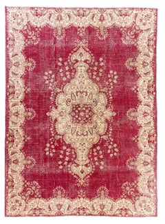 Tappeto vintage in lana turca annodato a mano, 9x12,3 piedi, nei toni del rosso e del beige