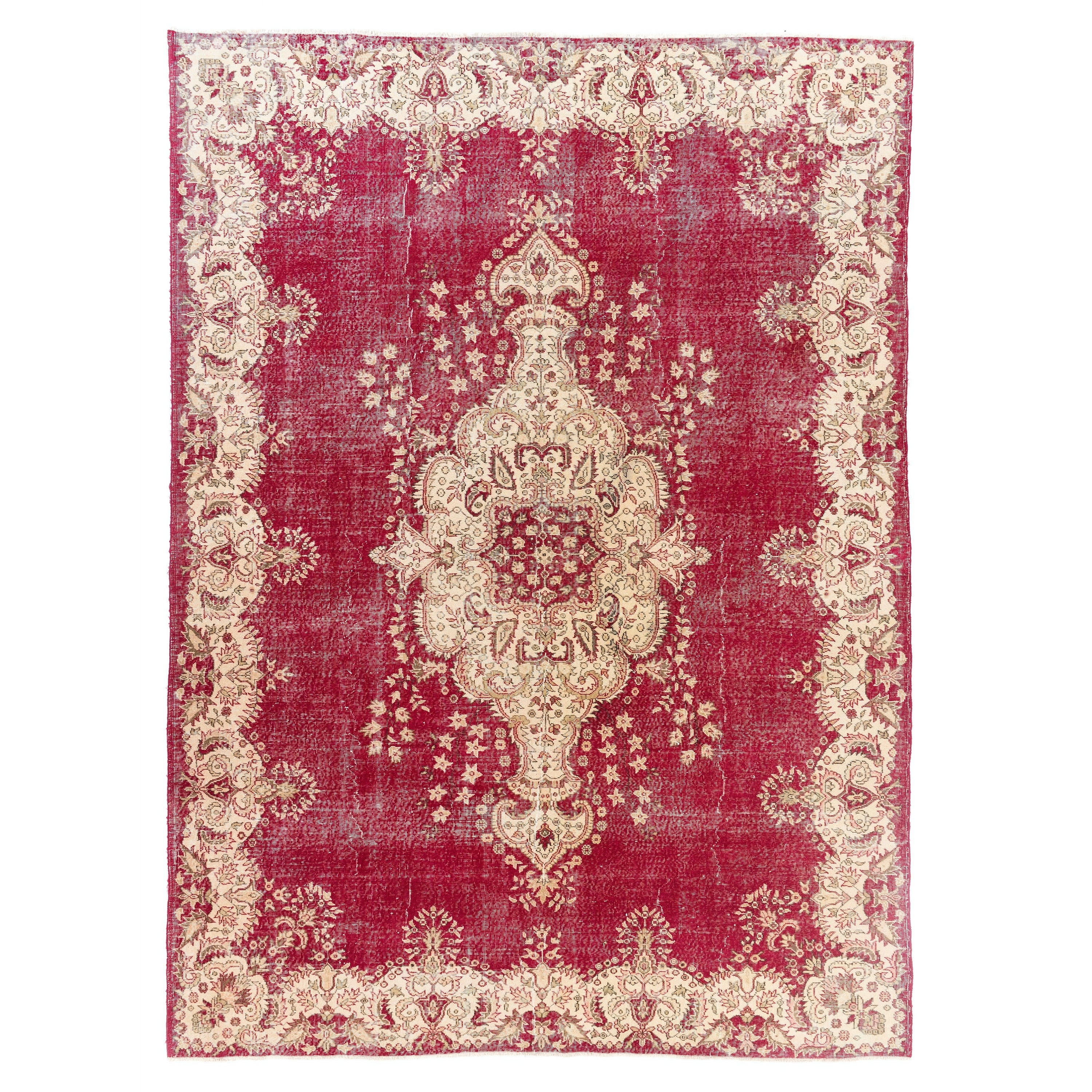 Tappeto orientale vintage 9x12.3 Ft. Tappeto tradizionale in lana turca in rosso e beige