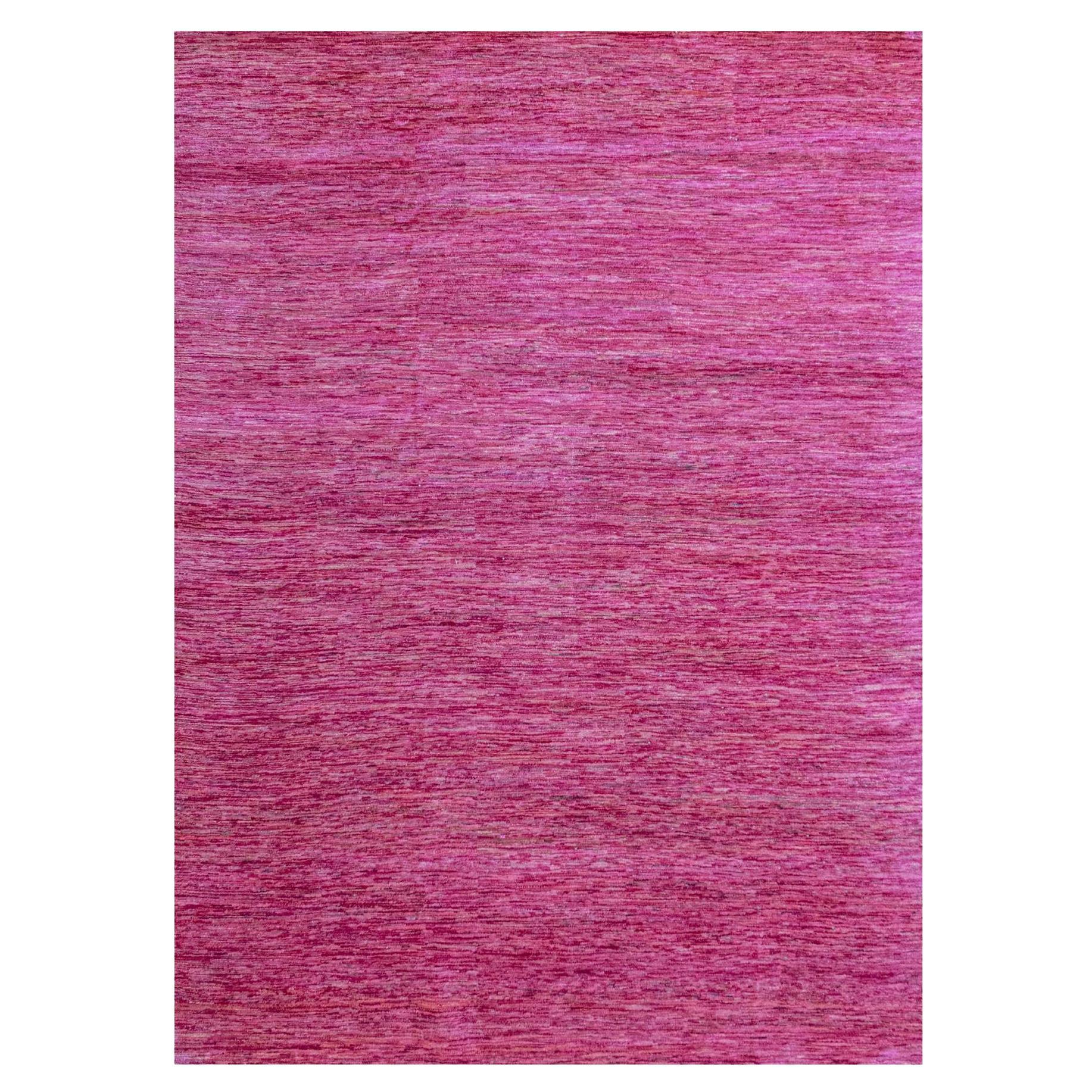 9'x12'3" Fuscia Rosa Plain Massivdesign Pure Sari Seide Handgeknüpfter Orientalischer Teppich