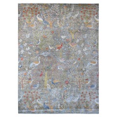 9'x12'3" Gray Afghan Peshawar Birds of Paradise Design Wool Hand Knotted Rug