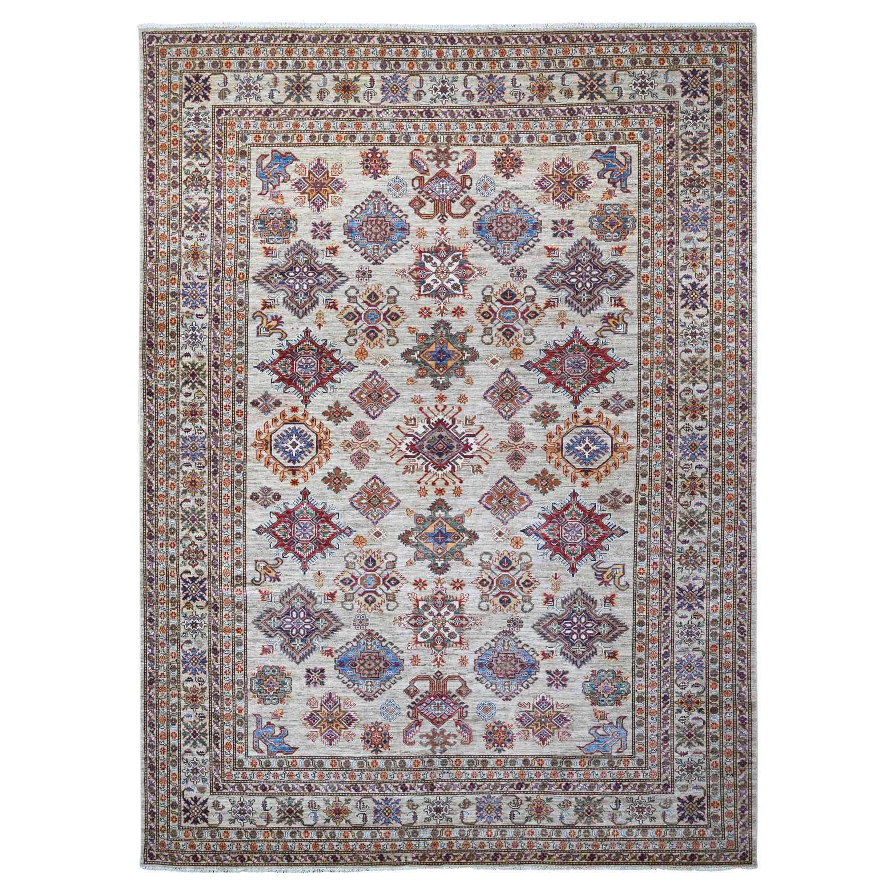9
x12
3" Gris Pure Laine Motifs All Over Super Kazak Tapis Oriental Noué à la Main